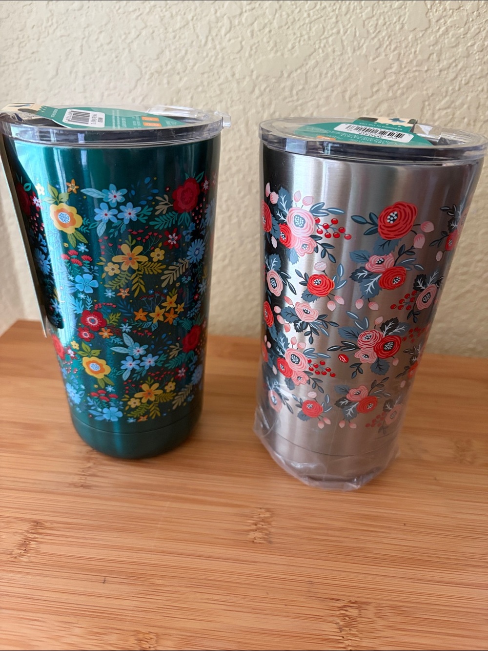 Pioneer Woman Teal Floral or silver Stainless Steel Pint Tumbler choose one